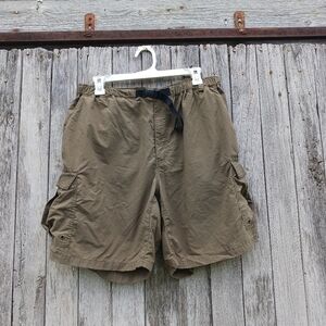 REI Shorts Mens Large Khaki Brown Cargo Belted Lightweight Nylon Outdoor Hiking